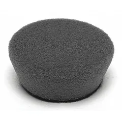 This 2 in diameter black foam polishing pad features a smooth texture and hook-and-loop backing for attachment to compatible polishers. The beveled cut and finish allow precise control on fiberglass surfaces such as vehicle body panels and marine gelcoat.