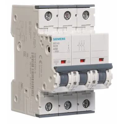Siemens Supplementary Protector: 32 A Amps, 72V DC, 10kA at 400V AC, Screw Clamp - A-Curve, 3-Pole UL1077 DIN Rail-Mount Supplementary Protectors