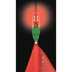 LED flashing warning light for fleet and vehicle maintenance. Red output, 2.4 to 12 W power range. Compact size (3/4 in height, 1 in width) suitable for tight mounting on trucks and mobile equipment. Provides visual warning in low-visibility or hazardous work zones.