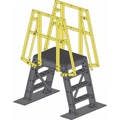 This FIBERGRATE crossover bridge provides a space-saving access solution for crossing over conveyors, pipes, or equipment in industrial plants. Constructed of yellow FRP composite with expanded metal tread, it offers corrosion resistance and electrical insulation. The bridge has a 4.8 ft platform height and a load capacity of 500 lb.