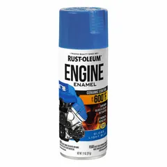 This RUST-OLEUM High Heat Enamels spray paint is a solvent-based acrylic ceramic coating with a gloss sheen and smooth texture. It covers 2 to 14 sq ft per can and is formulated for metal surfaces, making it suitable for automotive engine applications and other exterior metal parts requiring heat resistance.