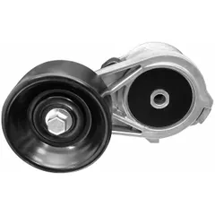 Self-adjusting belt tensioner with 1 pulley, 3 1/2 in outside diameter. Automatically maintains proper tension on engine accessory drive belts to prevent slippage and extend belt life. Suitable for automotive and light-truck applications.