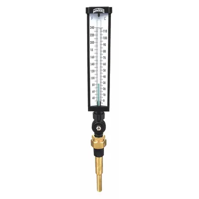 WINTERS Industrial Glass Thermometer: 30°F to 240°F /0°C to 115°C, +/-1% Accuracy - Lead-Free Adjustable-Angle Thermometer with Thermowell
