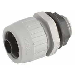 Straight nylon fitting for flexible liquid-tight non-metallic Type B conduit. Provides a 3/4 in MNPT connection. Gray, insulated. UL 514B listed. Suitable for industrial environments requiring moisture or dust protection.