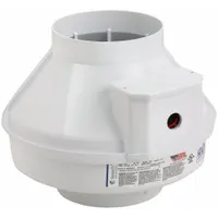 Single-speed inline duct fan for radon mitigation applications. Moves up to 375 cfm through a 6-inch duct connection. Powered by a 120V AC, standard-efficiency motor that is speed controllable. Housed in an IP44-rated plastic enclosure suitable for damp locations
