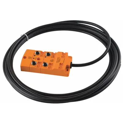 IFM Sensor Wiring Block: 4 Ports, 5 Pole M12 Female, 5 m Cable Lg, Black PUR - Passive Sensor Junction Blocks with Homerun Cable