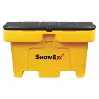 Rigid, stationary salt container with solid walls and included lid. Features 2-way fork entry and stacking capability for efficient storage and transport. Suitable for bulk storage of granular materials in industrial or municipal settings