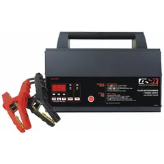 This automatic smart benchtop charger is designed for lead-acid batteries, providing boosting, charging, and maintaining functions. It delivers 70 A boost current, 20 A charging current, and 4 A maintaining current at 12V, with a 2 ft cable. Suitable for fleet and vehicle maintenance applications requiring a compact, stationary charging solution.