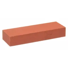 Aluminum oxide oilstone in fine grit for sharpening and honing cutting edges. Measures 5 in length, 2 in width, and 5/8 in thickness. Suitable for bench-mounted use in tool maintenance and edge finishing.