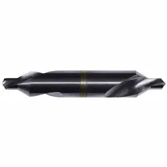 Left-hand plain-tip center drill, size #8 with 60° point angle. Double-end design with AlTiN coated high-speed steel construction. Overall length 3 1/2 in. Used to create conical starting holes for lathe turning or grinding operations.