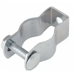 Steel pregalvanized screw-on hanger for securing EMT conduit runs. Provides a mounting point for conduit in electrical installations, supporting cable management and organization.