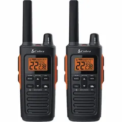 FRS analog personal radio with 60 channels, 1.1 W transmit power, numeric display, 18-hour battery life, and IP54 dust and splash resistance. No FCC license required. Suitable for short-range communication in outdoor and recreational settings.