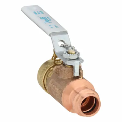 APOLLO Manual Two-Way Ball Valve: 1/2 in Size, Bronze, Straight, Press x FGHT - Bronze Ball Valves with Dust Cap & Chain