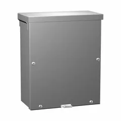Galvanized steel enclosure with solid screw-on cover and included knockouts. Rated NEMA 3R for outdoor use, providing protection against rain and sleet. Suitable for housing electrical connections, splices, and terminations.