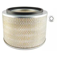 Round cabin air filter with axial seal design, constructed from cellulose media. Includes a G103 N furnished gasket. Commonly used in agricultural and construction equipment to filter airborne particles entering the operator cabin.