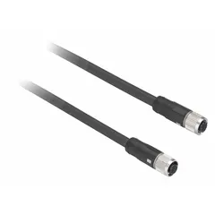 Single-ended cordset with a gray PVC jacket for flexing applications. Features an M12 female straight connector on one end and bare wire on the other. Includes 4 pins, 18 AWG wire, 2 m cable length, IP65 rating, and 3 A max current. Used to connect sensors or actuators in industrial automation, packaging, and material handling equipment.