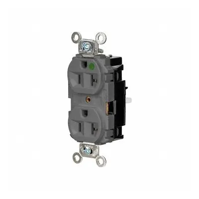 HUBBELL Receptacle: Hospital Grade, Duplex, 5-20R, Gray, 125V AC, 20 A - General Purpose Receptacles