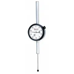 This dial indicator features a balanced reading dial with 0-100 graduation, a 0 to 2 inch measurement range, and 0.001 inch accuracy. It has a lug back mounting and a plunger-style contact point. Suitable for precision measurement of linear displacement in machining and quality inspection tasks.