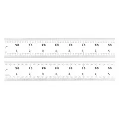 8-foot rigid steel ruler with satin chrome finish and black etched graduations. Marked in 1/64-inch and decimal (1/100 inch) increments. Suitable for linear measurement, layout, and inspection tasks in metalworking and fabrication.