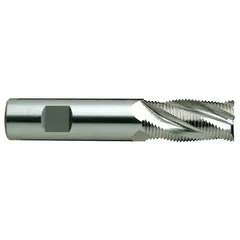 Cobalt roughing end mill with TiCN coating for enhanced wear resistance. Fine pitch and 3-flute design enable efficient chip evacuation in aggressive material removal. Suitable for roughing operations on ferrous metals, stainless steel, and high-temperature alloys in general machining applications.