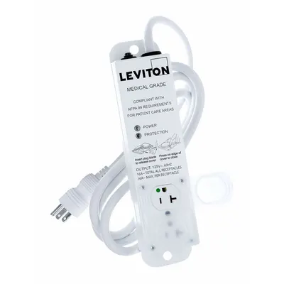 LEVITON Outlet Strip: 2 Outlets, 7 ft Cord Lg, 644 J Rated Energy, 20 A Current - Healthcare Surge Protectors