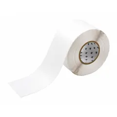 Polyester continuous label roll with white gloss finish for indoor use. Measures 4 inches by 300 feet. Compatible with BBP81 printer series. Suitable for asset tracking, cable marking, and equipment labeling in industrial facilities.