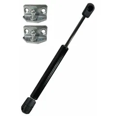 Gas spring with 40 lbf force, 605 mm extended length, and M8 rod thread. Includes ball socket end fittings. Used for controlled lifting and counterbalancing of hatches, lids, and access panels in industrial equipment and machinery.