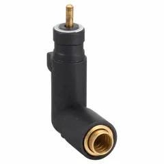 90° unloader valve with Quick Connect thread type, designed for use with MDR11 Series pressure switches. Used in air compressor systems to relieve pressure between the compressor pump and check valve when the compressor stops, enabling the motor to restart under no load.