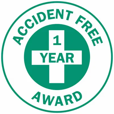 BRADY Hard Hat Label: Accident Free 1 Year Award - Safety
