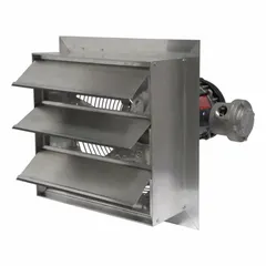 This 16-inch shutter-mount exhaust fan is designed for hazardous locations classified as Class I, Division 1, Groups C and D. It features a 1/3 hp, 1-speed motor with a totally enclosed air-over aluminum frame, delivering 2,580 cfm at 230/460V AC, 3-phase. Suitable for industrial environments where flammable gases or vapors may be present.