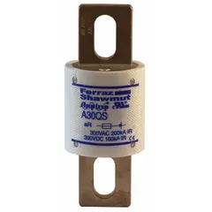 Fast-acting bolt-on fuse rated 800 A at 300 V AC and 300 V DC. Designed for overcurrent protection in power electronic circuits such as industrial drives and inverters.