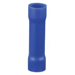 Vinyl-insulated butt splice connector for joining two wires end-to-end. Accommodates 16 AWG to 14 AWG wire, rated 600 V. Suitable for use in junction boxes, control panels, and general electrical wiring. Pack of 100.
