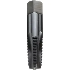 General purpose pipe tap for cutting internal NPT threads in metal pipes and fittings. Features a 1/4"-18 thread size, 2B thread class, 4 flutes, and taper chamfer. Suitable for threading in plumbing, gas line, and industrial piping applications.