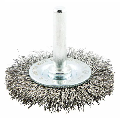 OEM Light-Cleaning Brush for Carbon Steel, 2" Dia x 3/8" Wd, 1/4" Shank, 0.008" Fill - Light-Cleaning Brushes for Carbon Steel