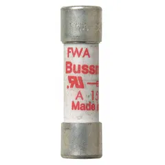 Semiconductor fuse from the FWA series, rated 5 A at 150 V AC and 150 V DC. Fast-acting cylindrical design provides overcurrent protection for power electronic circuits such as variable frequency drives, power supplies, and rectifiers. Non-indicating type.