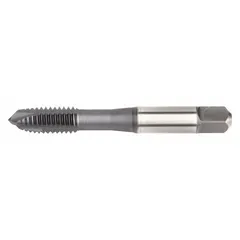 General purpose spiral-point tap for through-hole threading. H5 tolerance, plug chamfer, TiCN coated cobalt steel, 2 flutes. Pushes chips forward to prevent clogging in production environments.