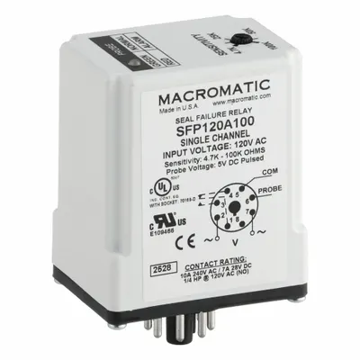 MACROMATIC Pump Seal Failure Relay: Socket Mounted, 10 A Current Rating, 120V AC - Socket-Mounted Relays