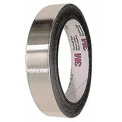 This general-purpose foil electrical tape is designed for electrical shielding, grounding, and splicing applications. It features a silver acrylic construction with a 600 V voltage rating, suitable for EMI/RFI shielding and low-voltage cable repairs in industrial and commercial settings.