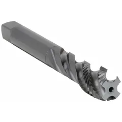 This spiral-flute tap is designed for threading blind holes in steel and stainless steel. The spiral flute design evacuates chips upward, preventing clogging and ensuring clean threads. It features a metric size of M20x1.5 with a 6H tolerance class, 4 flutes, and a semi-bottoming chamfer. Suitable for general-purpose tapping in manufacturing and maintenance applications.