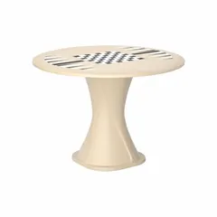 This 42-inch diameter polyethylene table features a game top and accepts ballast for stability. Part of the Endurance series, it is suited for outdoor break areas, cafeterias, or common spaces. Color: Sand/Tan.