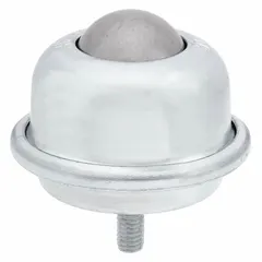 Threaded-stud mount ball transfer with 1-1/2 in ball diameter, 250 lb ball load capacity, and 2-9/16 in projection. Used in material handling systems to enable omnidirectional movement of loads on conveyor lines, packaging stations, and assembly tables.