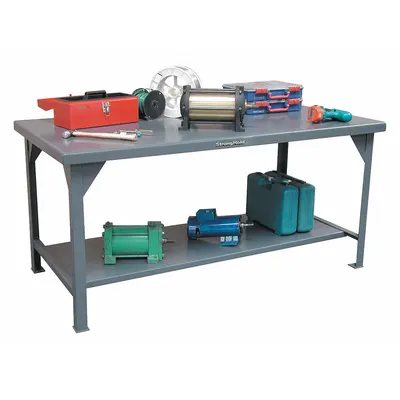 STRONG HOLD Workbench: Fixed Ht, Steel, 84 in x 36 in, 10,000 lb Overall Load Capacity - Workbenches with Lower Shelves
