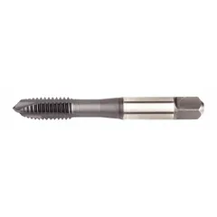 This spiral-point tap is designed for through-hole threading in ferrous and non-ferrous materials. The spiral-point geometry pushes chips forward, reducing chip congestion and enabling efficient production tapping in CNC and manual machines. It features a TiCN coating on cobalt steel for enhanced wear resistance, an H2 tolerance, and a plug chamfer.