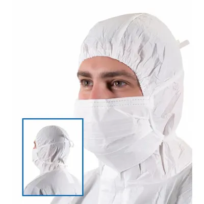 BIOCLEAN Cleanroom Mask: Dual, Adj, Polyethylene/Polypropylene, White, M Mask Size - ISO 4, Class 10 Masks