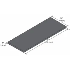 This phenolic lab shelf measures 16 inches in length, 4 1/2 feet in width, and 1 inch in height, finished in black. Constructed from phenolic material, it is suited for laboratory and industrial environments where resistance to moisture and chemicals is required. Commonly used on lab benching for storing equipment and supplies.