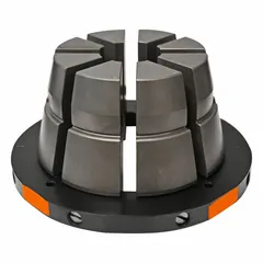 Industrial crimping die for forming secure connections on cables or hoses up to 41 mm maximum. Orange die set provides tooling for compatible crimping equipment. Model PC160I, part number 20244958.