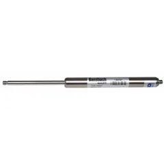 Gas spring with 100 lbf force, 22 23/64 in extended length, and M8 rod thread. End fittings not included. Used for controlled lifting and counterbalancing of hatches, machine guards, and access panels.