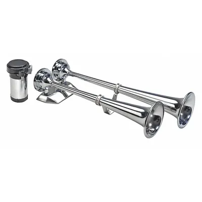 WOLO Electric Horn: 12V DC, High Tone/Low Tone, Electric, Silver, Chrome Plated - Electric-Powered Horns