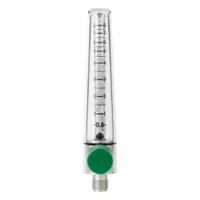 The MAXTEC RP34P03-005 is a flow meter for oxygen service with DISS inlet and outlet connections. It features a polycarbonate housing and a green knob. Graduation subdivisions are 0.5 L/min from 0 to 8 L/min. Complies with CGA standards. Used in medical gas systems for precise flow measurement and regulation
