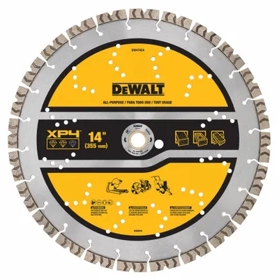 DEWALT Diamond Saw Blade: Block/Brick/Concrete, 14 in Blade Dia., 1 in Arbor Size - Concrete & Asphalt-Cutting Blades